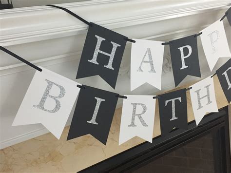 Happy Birthday Banner, Black and White Birthday Banner, Sparkly ...