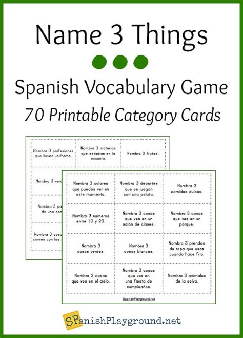 Spanish Vocabulary Game: Name 3 Things - Spanish Playground