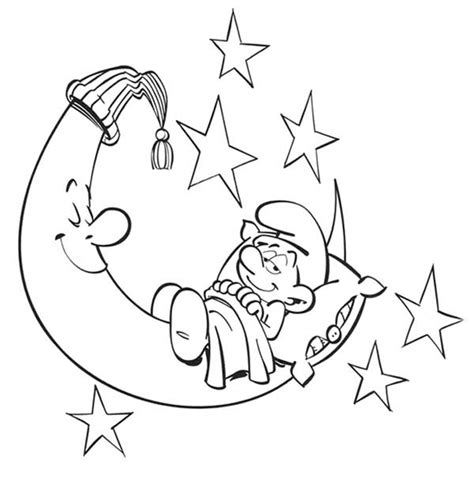 Lazy Smurf Sleep With The Moon In The Smurf Coloring Page : Kids Play ...