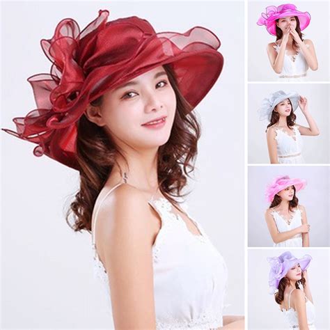 rygai Women Church Cap Wide Brim Bow Foldable Adjustable Anti Sun Hat ...