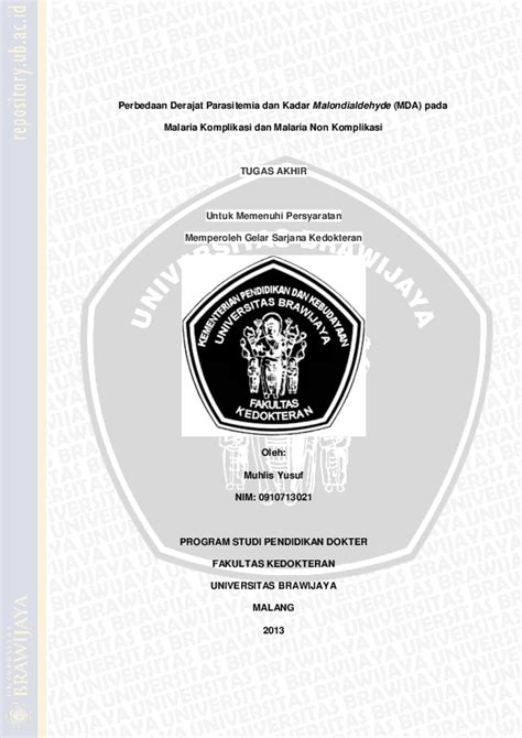 (PDF) Perbedaan Derajat Parasitemia dan Kadar Malondialdehyde (MDA) pada Malaria Komplikasi dan ...