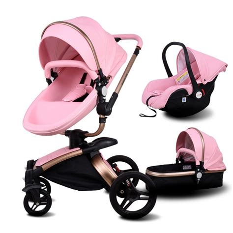 Babyfond Baby Stroller 3 in 1 Newborn Two-way Foldable Four-wheeled Baby Pram Leather Aluminium ...