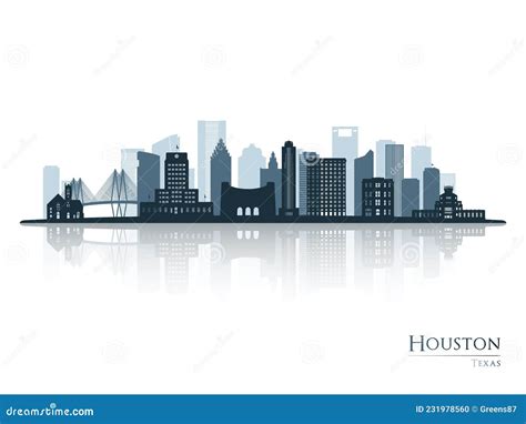 Houston Skyline Silhouette with Reflection. Stock Vector - Illustration ...