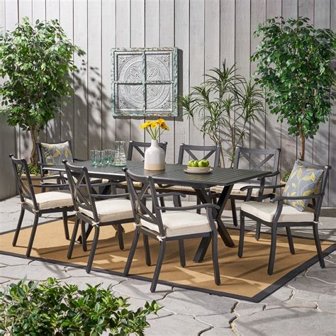 Cascada Outdoor 9 Piece Cast Aluminum Dining set with Expandable Dining ...