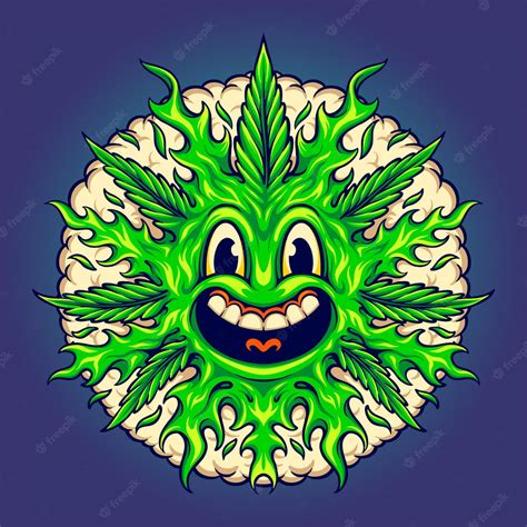 Premium Vector | Weed leaf cute emoji with smoke bubble illustrations