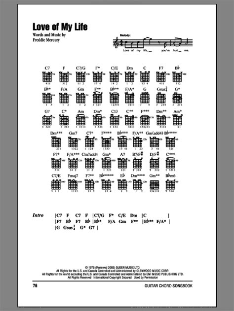 Queen - Love Of My Life sheet music for guitar (chords) v2