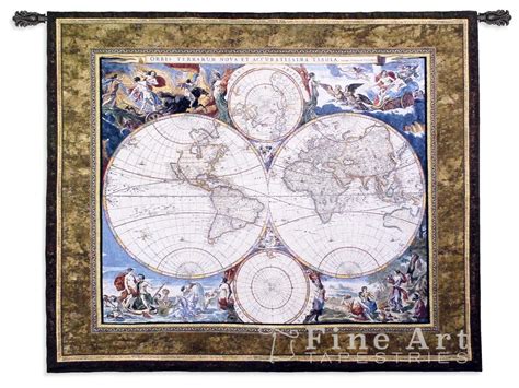 World Map Geographical Tapestry Wall Hanging, H42" x W52"