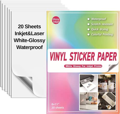 Amazon.com : 20 Glossy Sticker Paper Cricut for Inkjet Printer ...