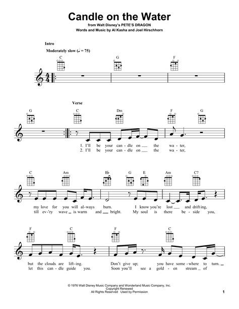 Candle On The Water by Helen Reddy Sheet Music for Ukulele PlayAlong at Sheet Music Direct