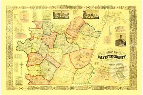 Vintage Fayette County Map 1858 - Old Map of Fayette County, Pennsylvania Historical Wall Art ...