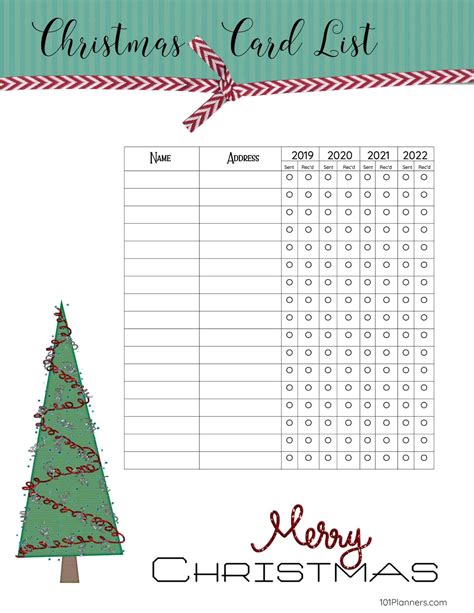 Printable Christmas Card List Template - Printable Cards