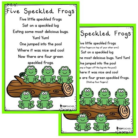 Five Speckled Frogs Rhyme Poster | Rhyming activities, Rhymes, Color songs