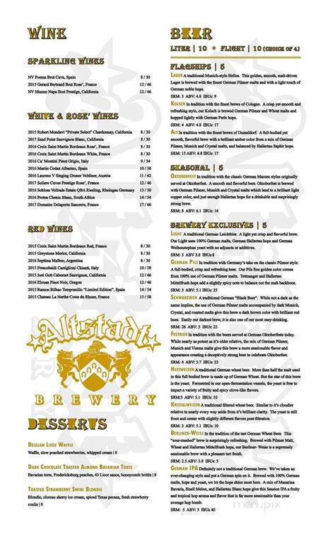 Online Menu of Altstadt Brewery, Fredericksburg, TX