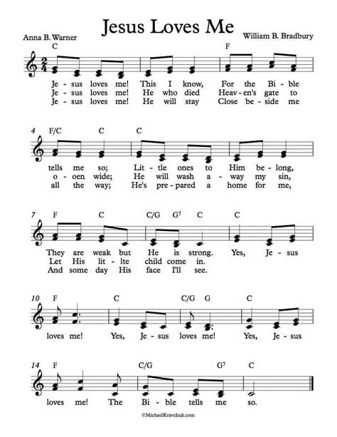 Free Lead Sheet - Jesus Loves Me by Anna B. Warner and William B ...