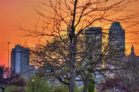 Tulsa Skyline at Sunset Through Trees Photograph by Gregory Ballos