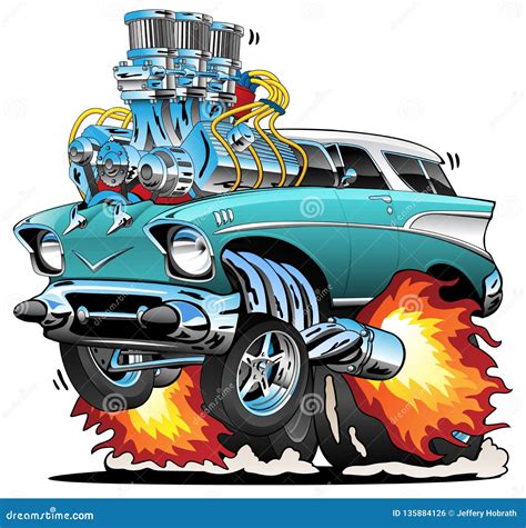 Classic Fifties Hot Rod Muscle Car Cartoon Vector Illustration Stock ...