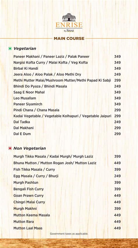 Menu of Enrise By Sayaji, Near Sanskriti Park, Rau,Indore | Dineout