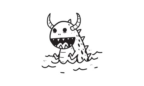 cute monster illustration. colorless cartoon for drawing and coloring ...