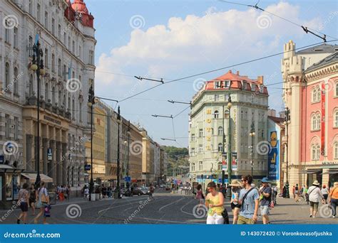 Prague Street Czech Republic Clear Summer Morning Editorial Image ...