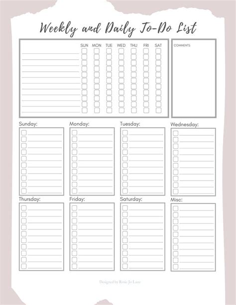 Weekly & Daily Checklist, Fillable PDF, Printable Checklist, Task Schedule, Daily, Weekly, to Do ...