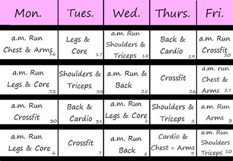 Sample workout schedule More Workout Calendar Printable, Printable ...