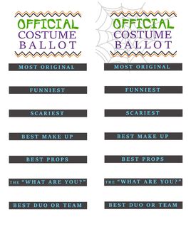 Halloween Costume Contest Ballot by Jeannie's Creative Classrooms