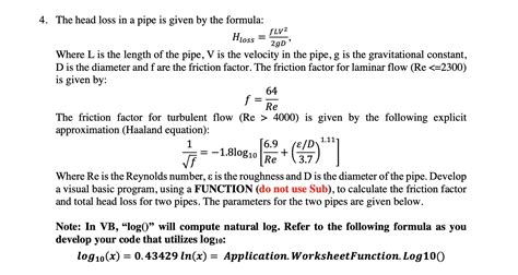 Solved 4. The head loss in a pipe is given by the formula: | Chegg.com