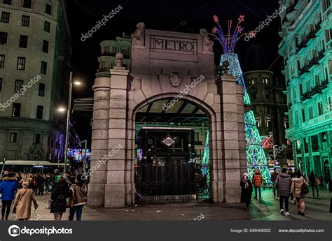 Madrid Spain November 2023 Christmas Illumination Lights Switch Gran ...