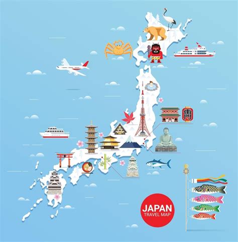 Japan famous landmarks travel map 2095034 Vector Art at Vecteezy