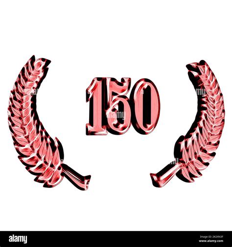 Number 150 with laurel wreath or honor wreath as a 3D-illustration, 3D ...