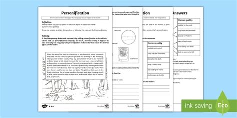 Figurative Language: Personifying KS2 Worksheets - Twinkl