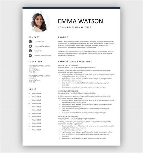 Free Resume Template with Photo