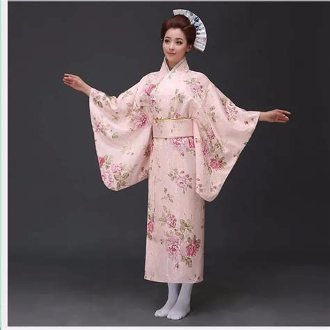 New Pink Traditional Japanese Women's Polyester Satin Kimono Yukata Mujeres Quimono Evening ...