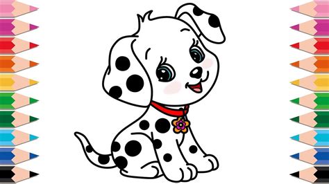 How to Draw Dalmatian Cute Dog for Baby Learn Colors Coloring Pages Drawing for Kids - YouTube