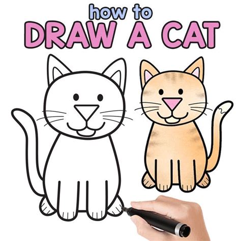 How to Draw a Cat - Step by Step Cat Drawing Instructions (Cute Cartoon Cat) | Simple cat ...