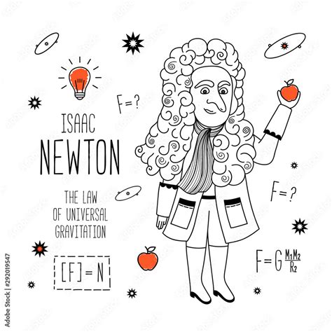 Isaac Newton. Vector illustration. Cartoon illustration of Isaac Newton. Law of gravity. Stock ...