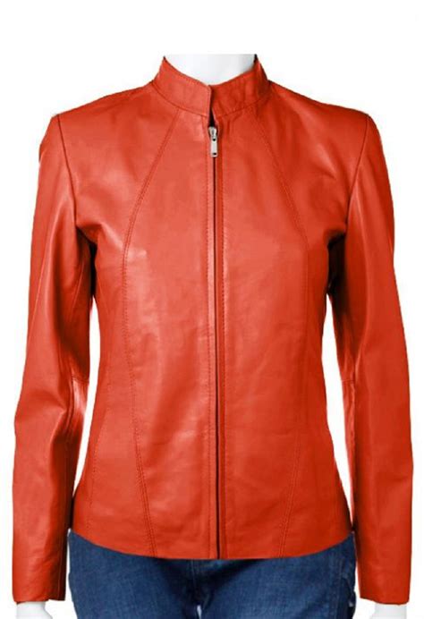 Orange Leather Jacket Womens - RockStar Jacket