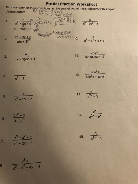 Solved Partial Fraction Worksheet Express each of these | Chegg.com