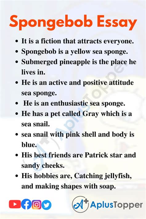 Spongebob Essay | Essay On SpongeBob For Cartoon Viewers - A Plus Topper