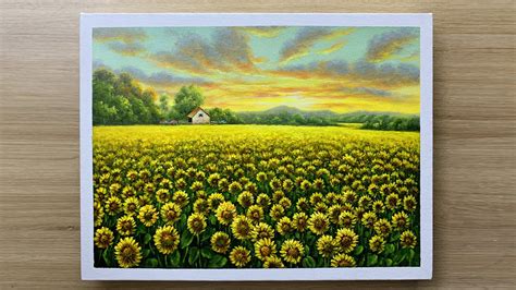 Daily Art #009 / Acrylic / Sunflower field acrylic painting - YouTube