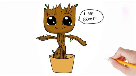 How To Draw Baby Groot Cute & Easy - YouTube