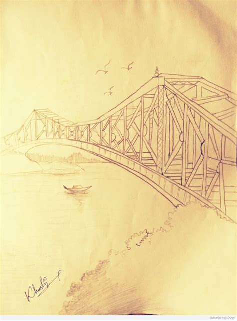 Beautiful Pencil Sketch Of Kolkata Howrah Bridge - Desi Painters