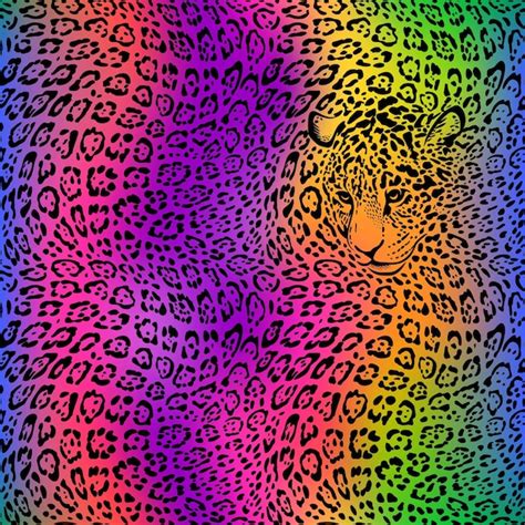 Premium Vector | Jaguar seamless pattern with animal head rainbow color