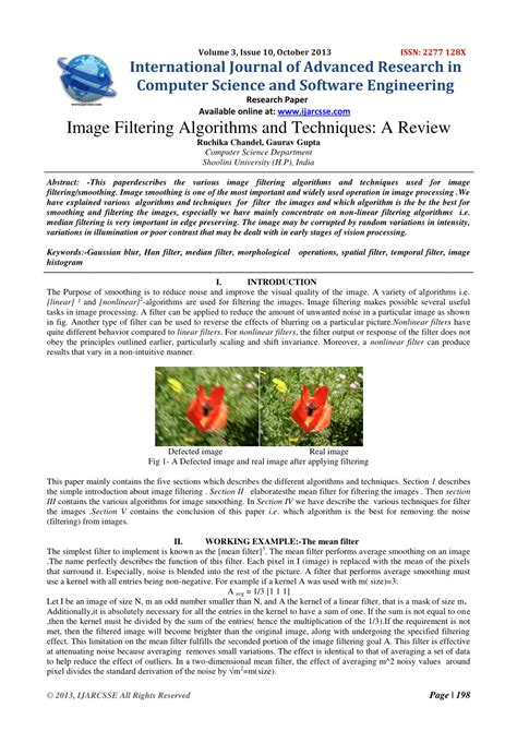 (PDF) Image Filtering Algorithms and Techniques: A Review