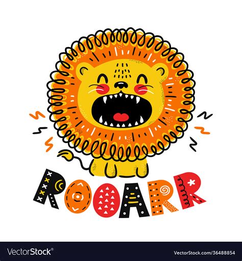 Cute funny lion roar quote scandinavian Royalty Free Vector