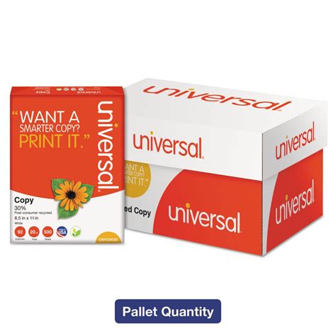 Universal 30% Recycled Copy Paper, 92 Bright, 20 lb Bond Weight, 8.5 x 11, White, 500 Sheets ...