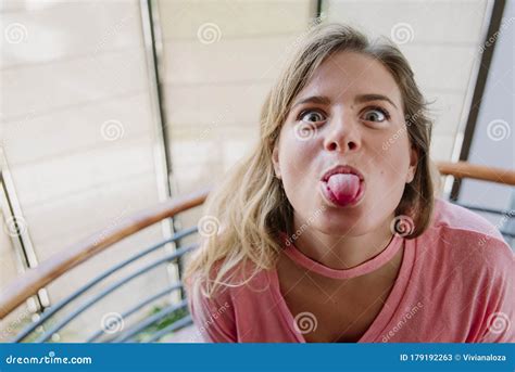 Caucasian Funny Girl Sticking Out Tongue Stock Image - Image of funny, mouth: 179192263