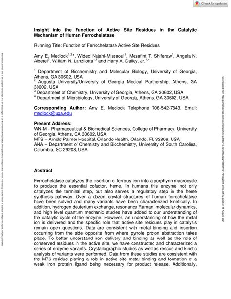 (PDF) Insight into the Function of Active Site Residues in the Catalytic Mechanism of Human ...