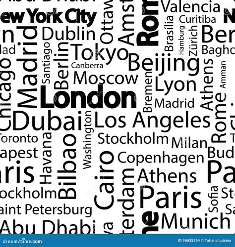 Cities of the World Seamless Pattern. Seamless Pattern Background with Names of Cities. Seamless ...