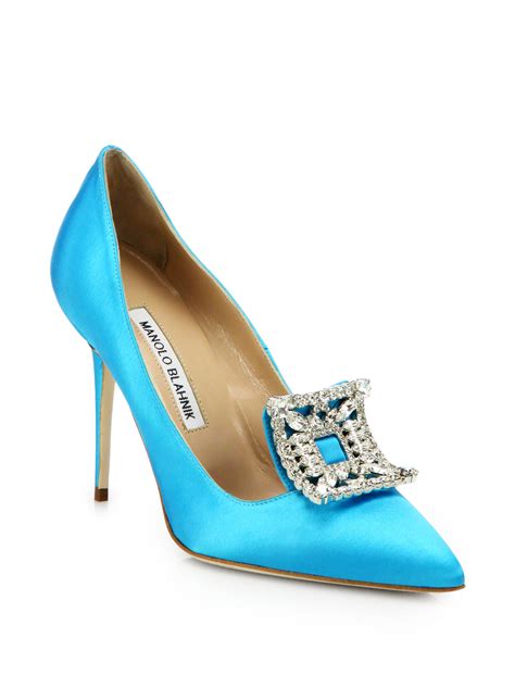 Manolo blahnik Borlak Satin Pumps in Blue | Lyst